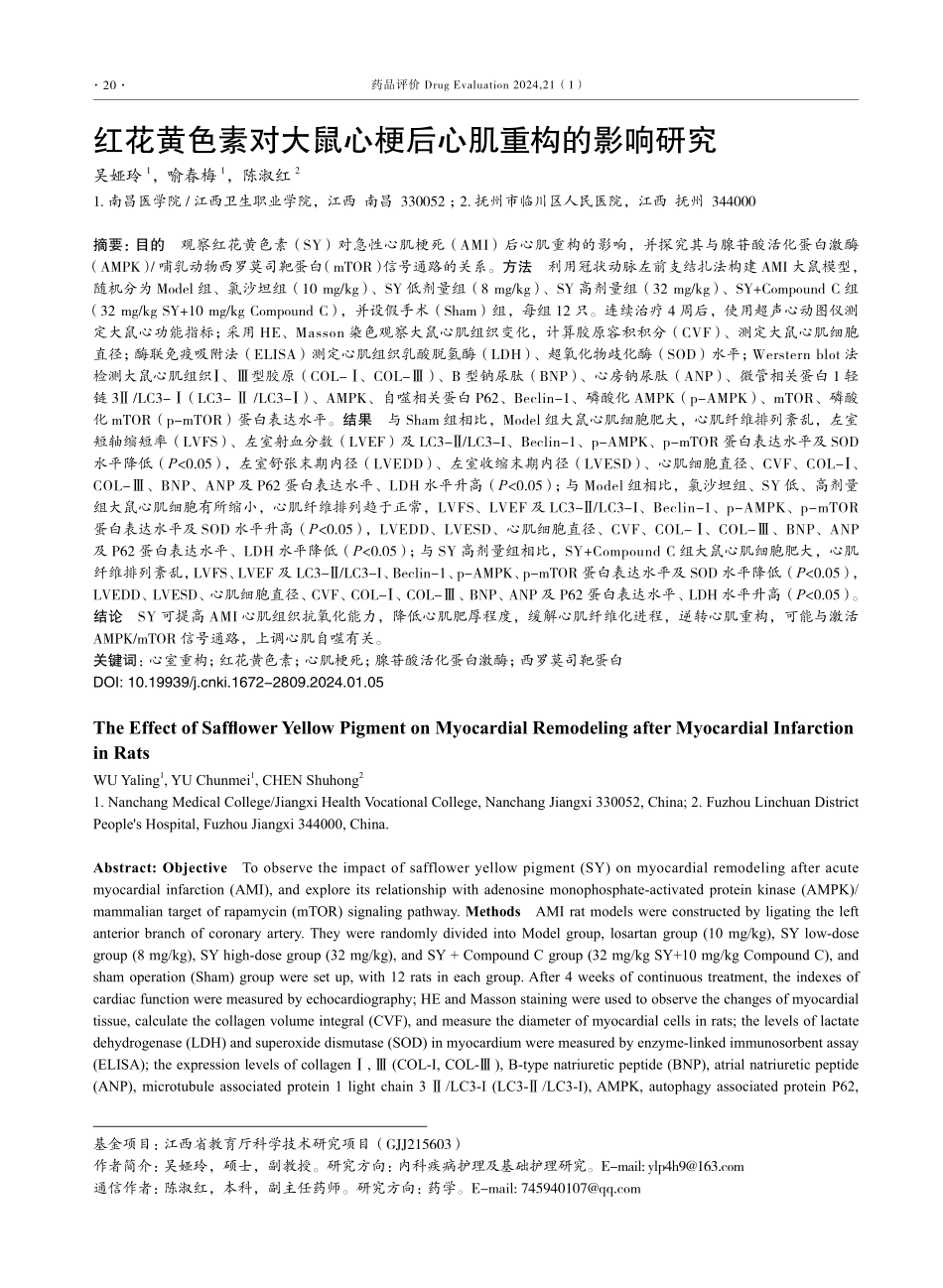 红花黄色素对大鼠心梗后心肌重构的影响研究.pdf_第1页