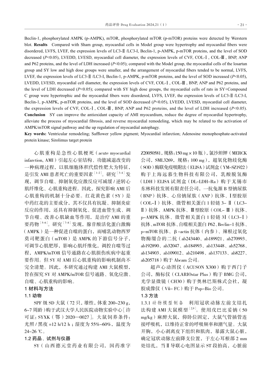 红花黄色素对大鼠心梗后心肌重构的影响研究.pdf_第2页