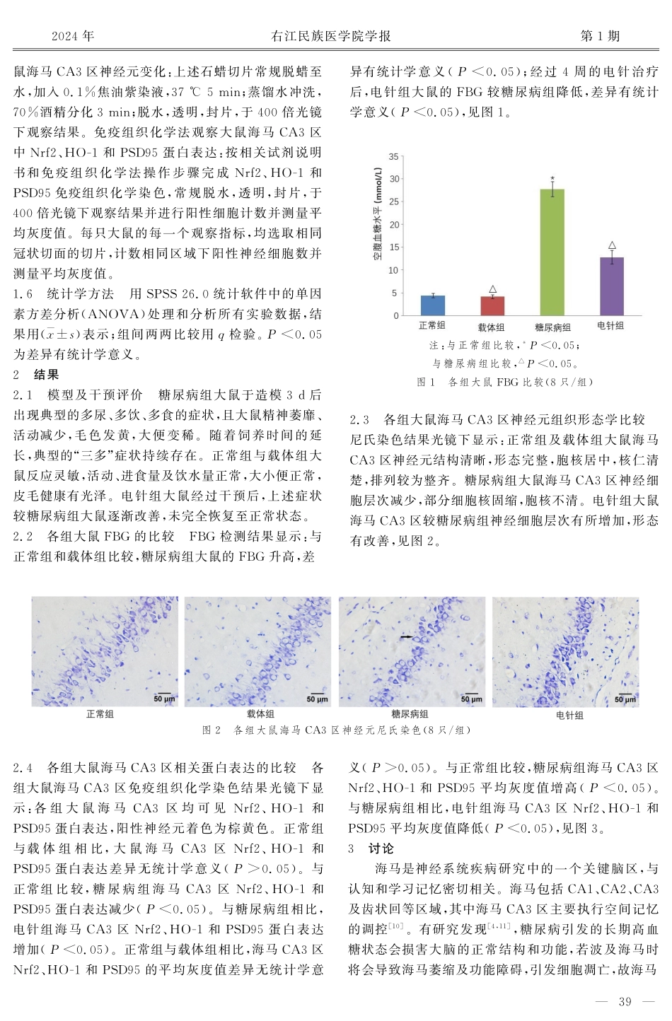 电针对糖尿病模型大鼠海马CA3区神经元Nrf2、HO-1和PSD95表达的影响.pdf_第3页