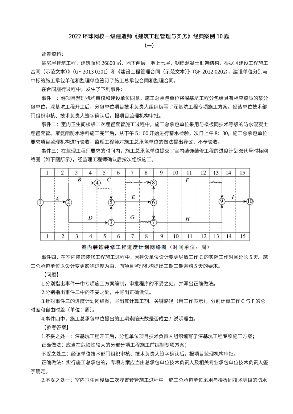 环球-22一建《建筑实务》经典案例10题.pdf_第1页