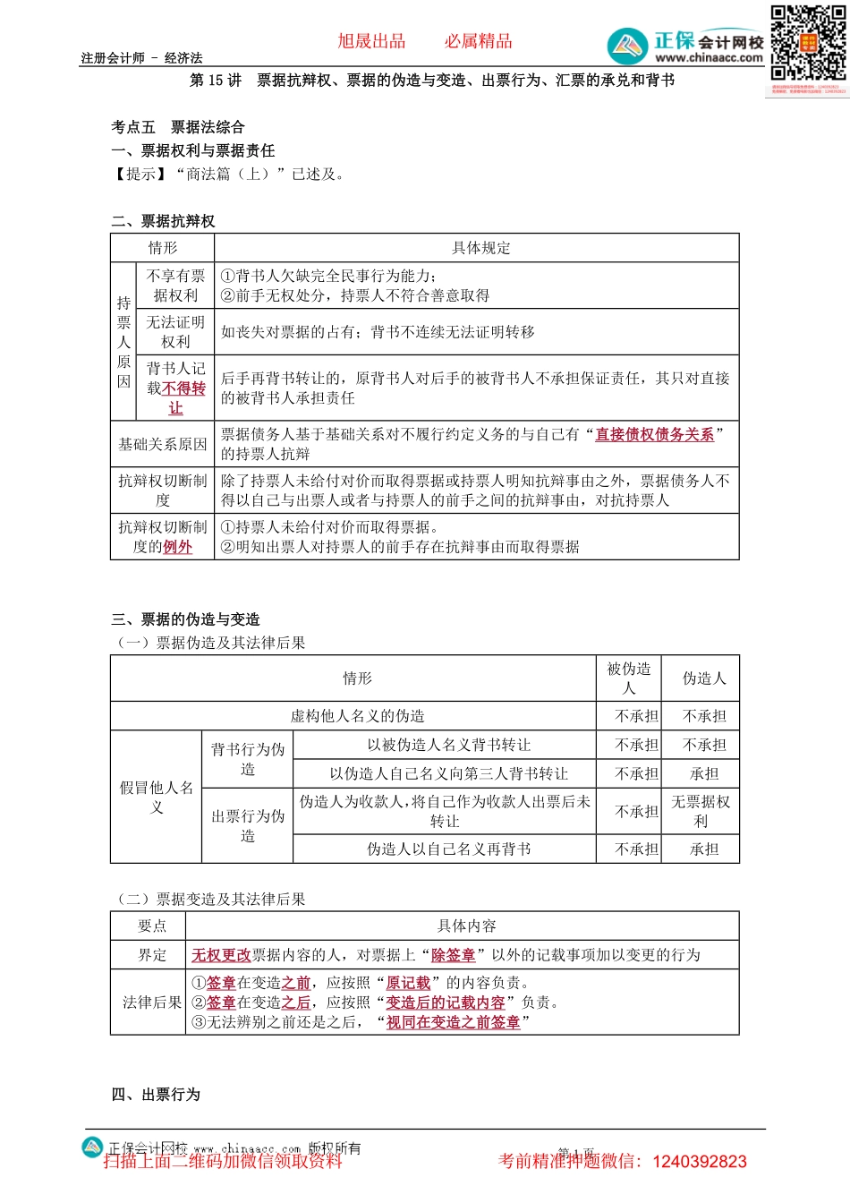 第0415讲　票据抗辩权、票据的伪造与变造、出票行为、汇票的承兑和背书-_create.pdf_第1页