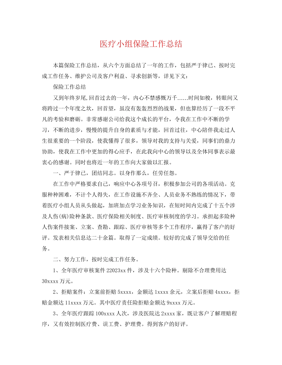 2023年医疗小组保险工作总结范文.docx_第1页