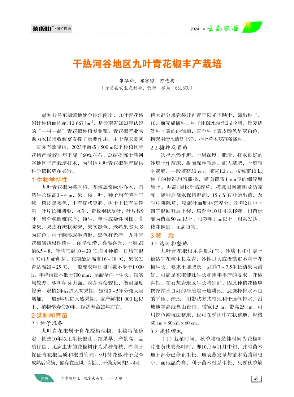 干热河谷地区九叶青花椒丰产栽培.pdf_第1页