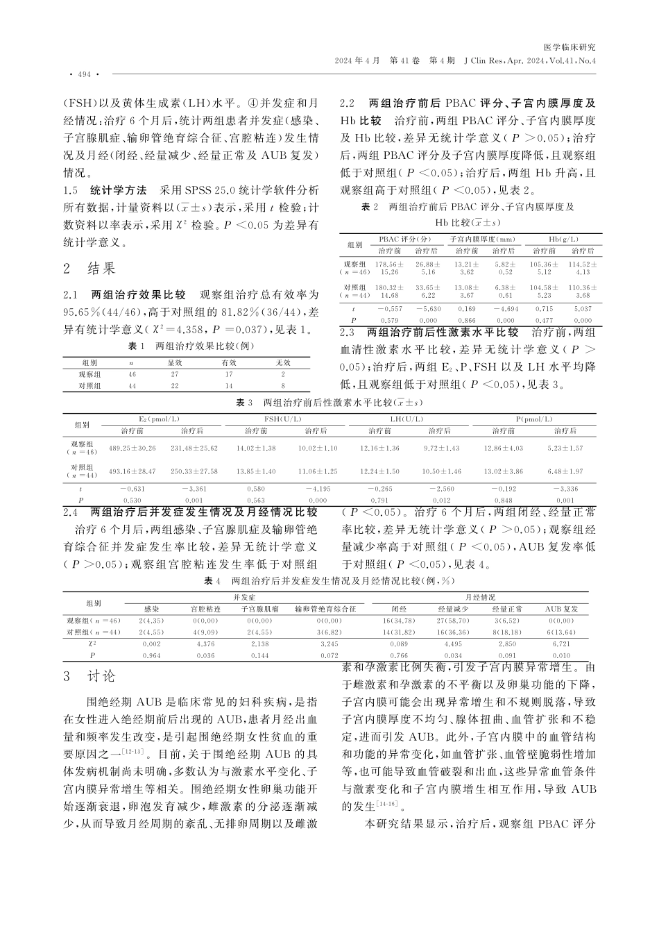 宫腔镜子宫内膜电切除术联合左炔诺孕酮宫内节育系统治疗围绝经期AUB患者对子宫内膜厚度、性激素水平及AUB复发率的影响.pdf_第3页