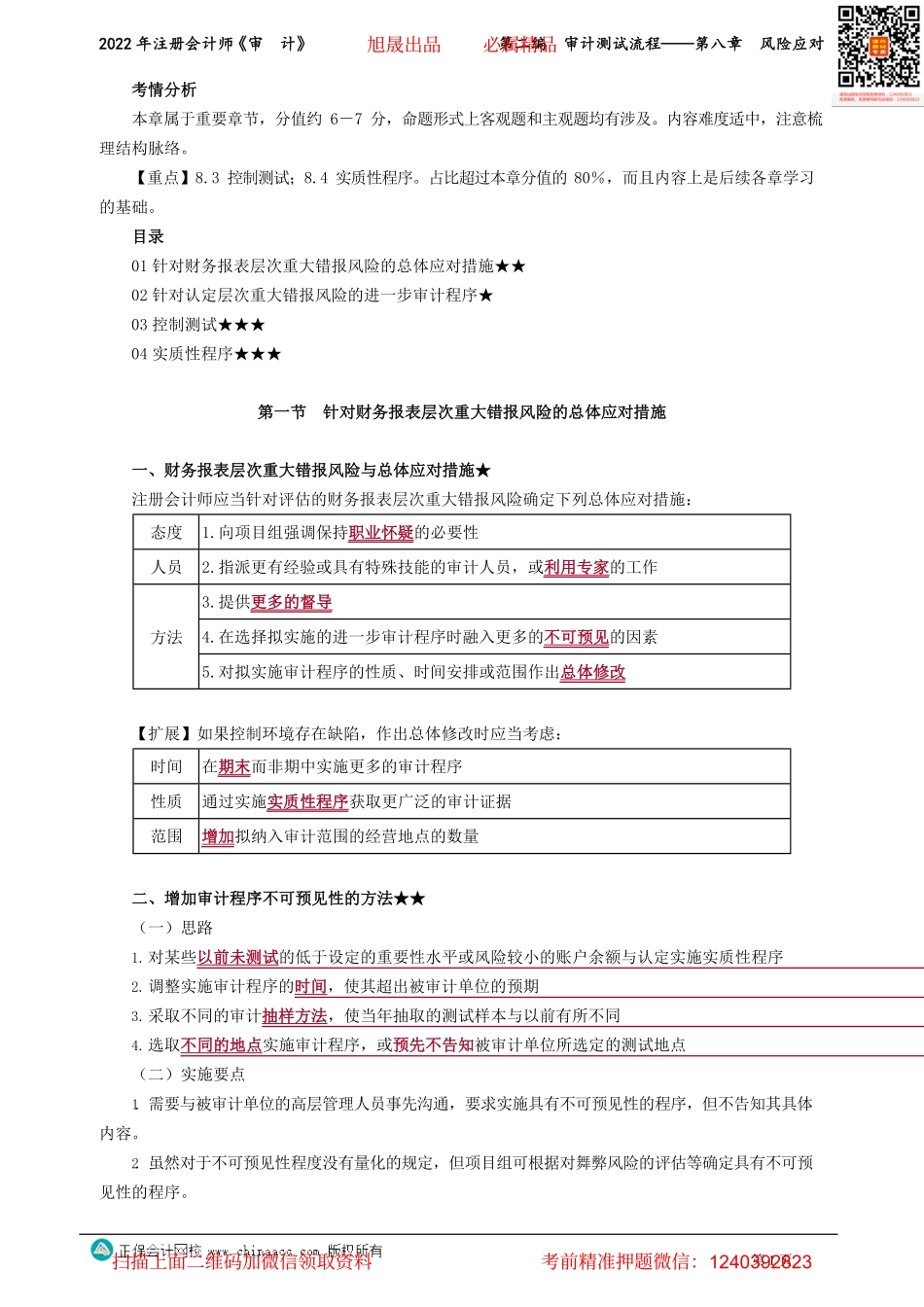 讲义_审计_基础精讲_张　楠_第二编　审计测试流程——第八章　风险应对_create.pdf_第1页