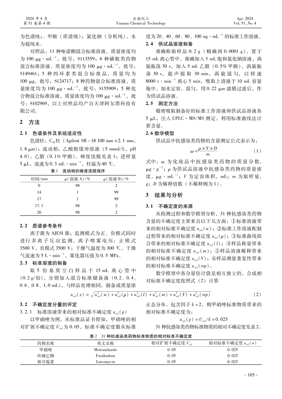 基于UPLC-MS_MS法测定化妆品中31种抗感染类药物含量的不确定度评定.pdf_第2页