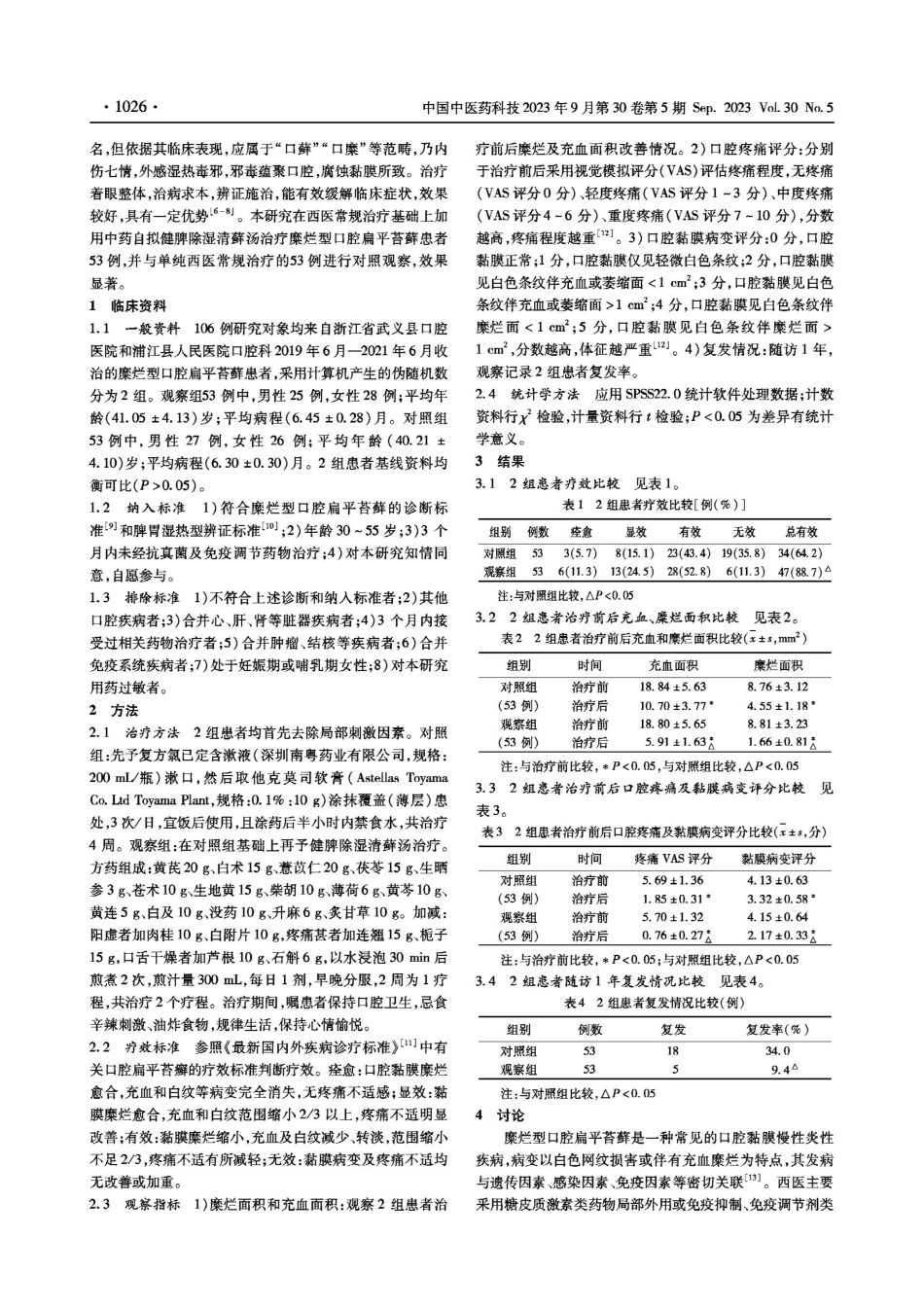 健脾除湿清藓汤治疗糜烂型口腔扁平苔藓的疗效观察.pdf_第2页