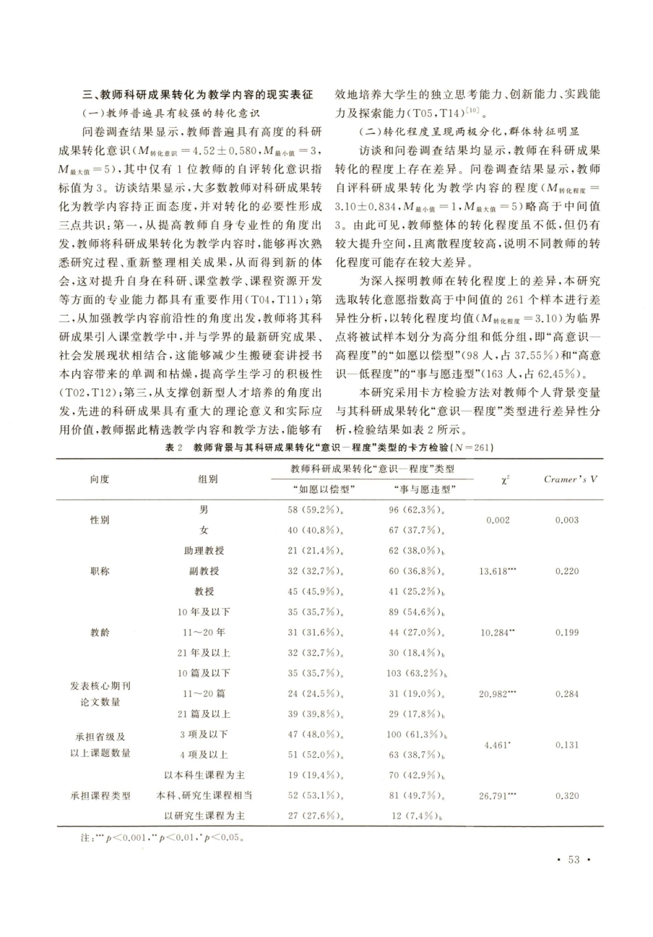 教师科研成果转化为教学内容的群体差异与优化路径——基于对某研究型大学人文社会科学教师的调查.pdf_第3页