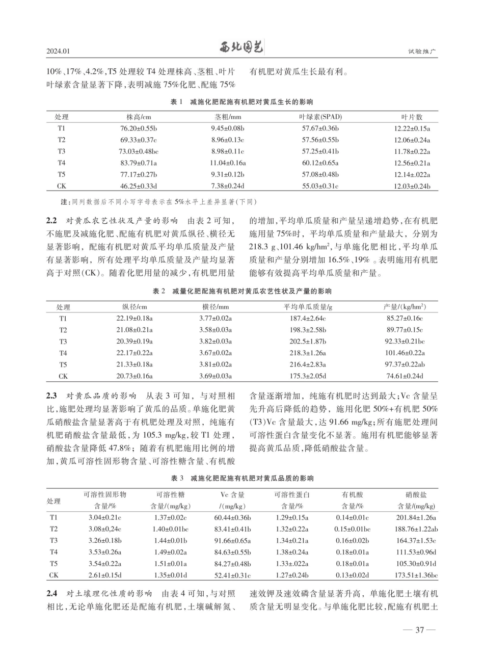 减施化肥配施有机肥对黄瓜及土壤养分的影响.pdf_第2页