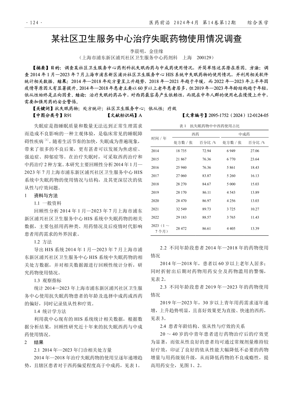 某社区卫生服务中心治疗失眠药物使用情况调查.pdf_第1页