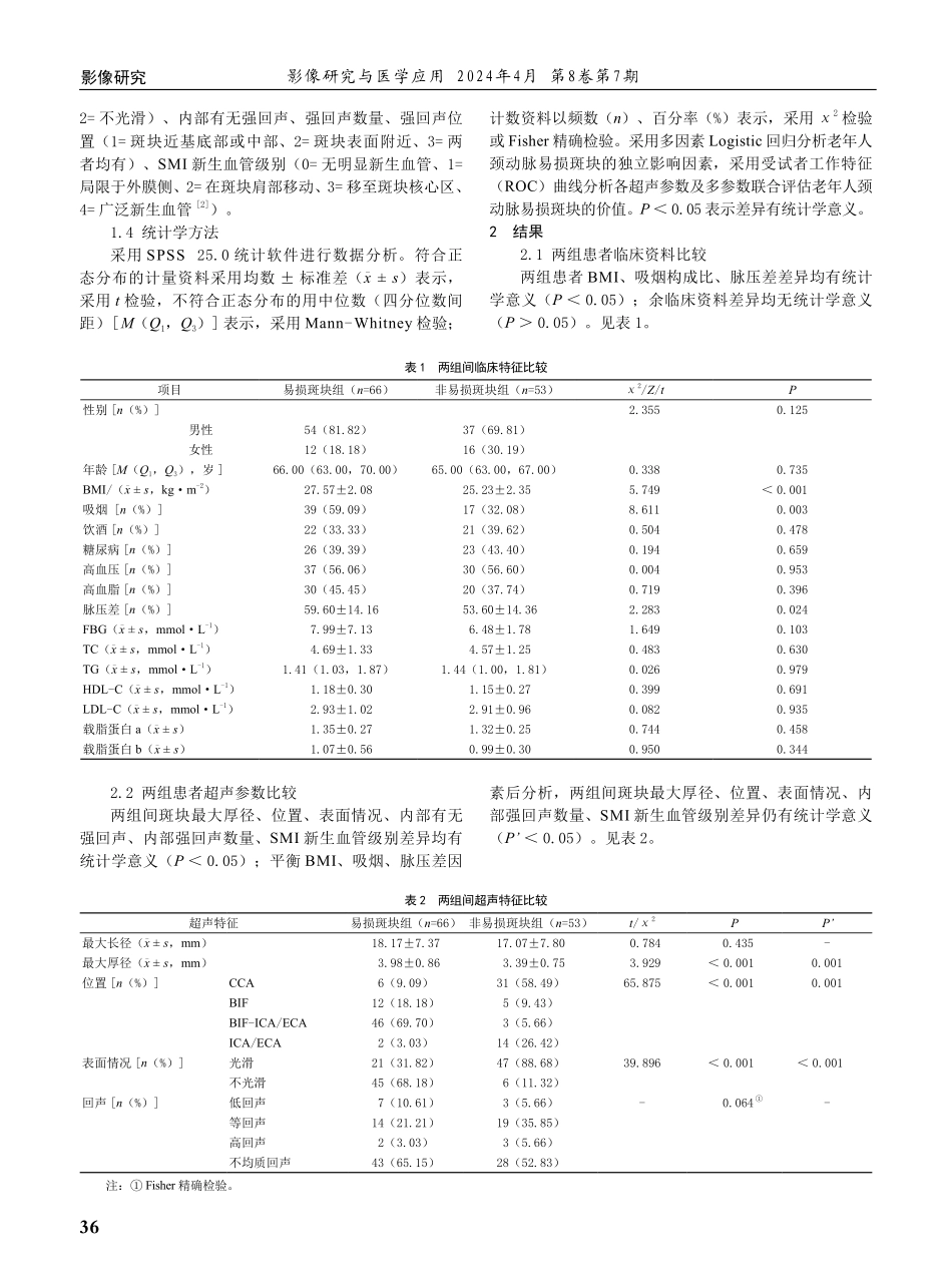 老年人颈动脉易损斑块的超声特征分析及临床价值评估.pdf_第2页