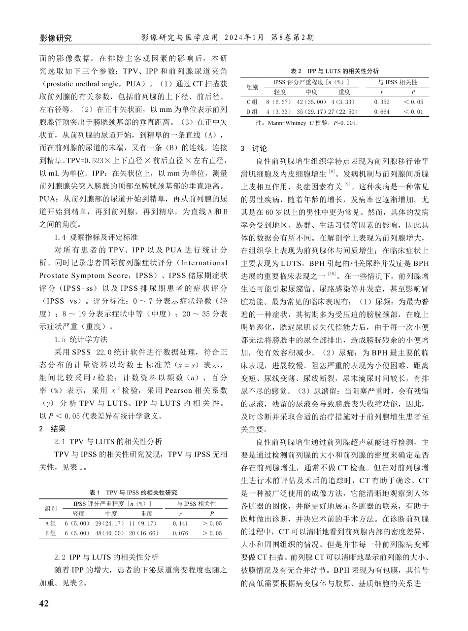 良性前列腺增生患者CT影像形态学特点与下尿路症状程度的相关性研究.pdf_第2页