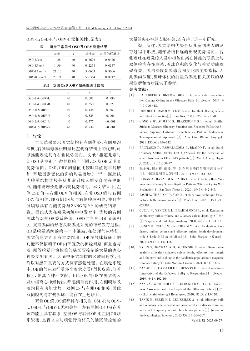 脑磁共振成像嗅沟与嗅球测量分析.pdf_第3页