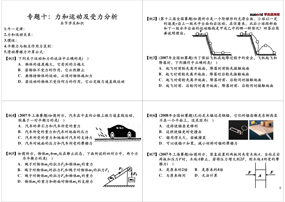 专题十：力和运动及受力分析.pdf_第1页