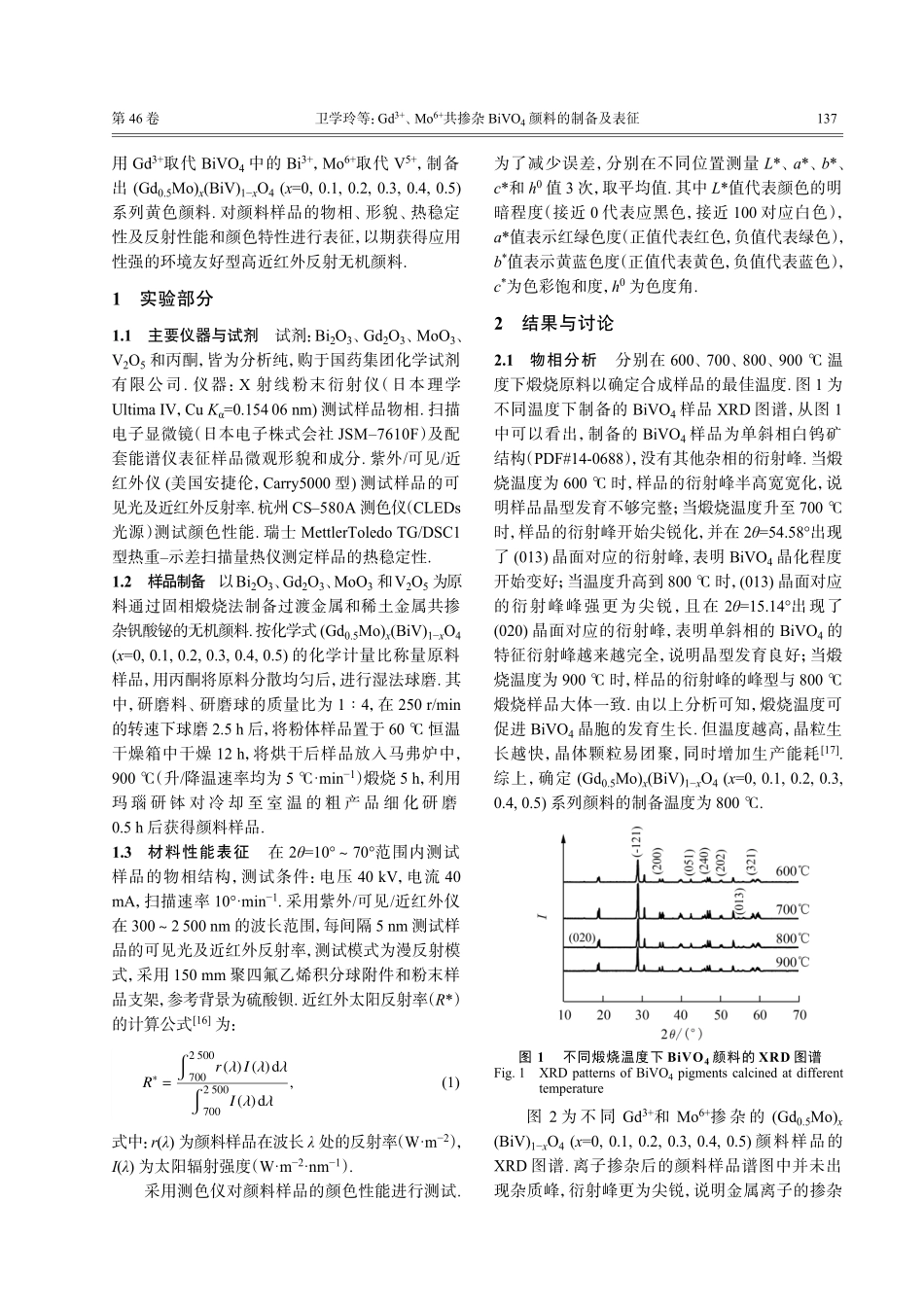 Gd%5E%283%2B%29、Mo%5E%286%2B%29共掺杂BiVO_%284%29颜料的制备及表征.pdf_第2页