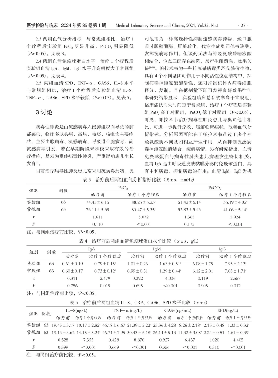 奥司他韦与帕拉米韦治疗病毒性肺炎患儿血清GAS6、SPD及免疫球蛋白水平变化的对比研究.pdf_第3页