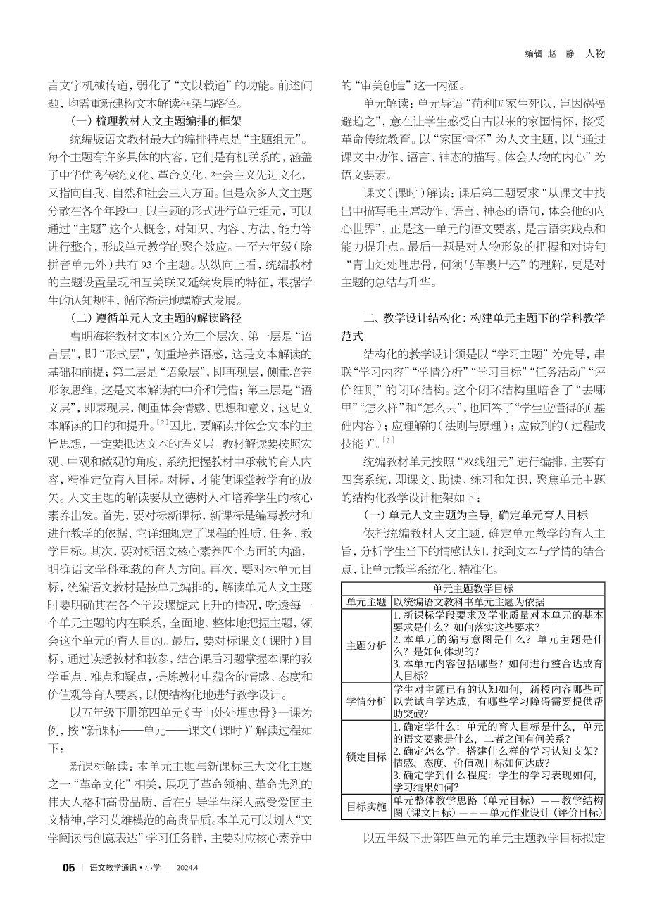 结构化视域下“以文化人”的单元教学策略——以五年级下册第四单元为例.pdf_第2页