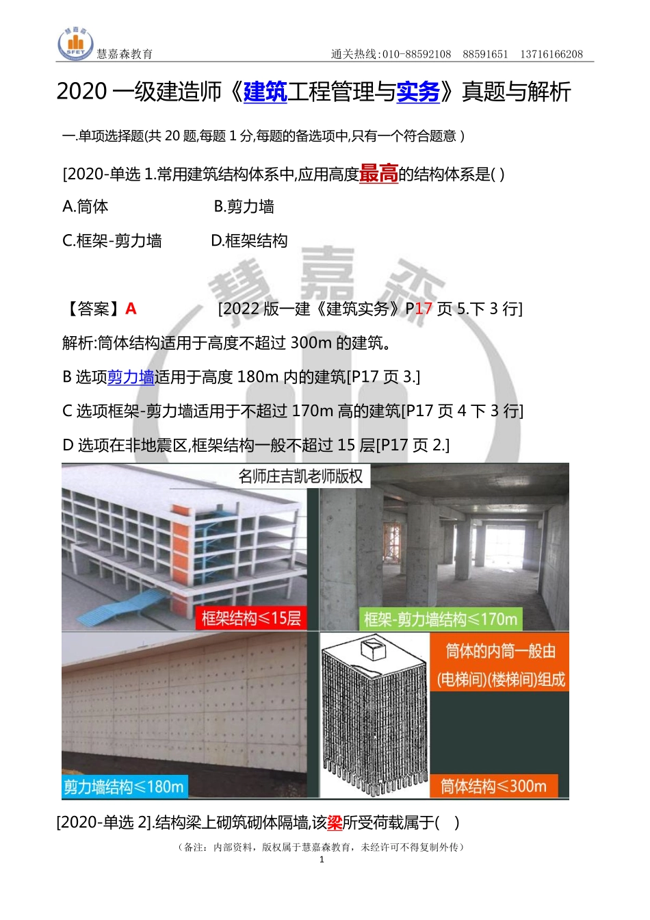 2 22版书解析2020一建《建筑实务》真题.pdf_第1页