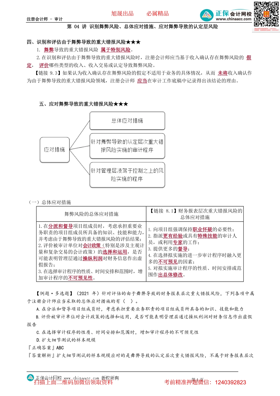 第1304讲　识别舞弊风险、总体应对措施、应对舞弊导致的认定层风险_create.pdf_第1页