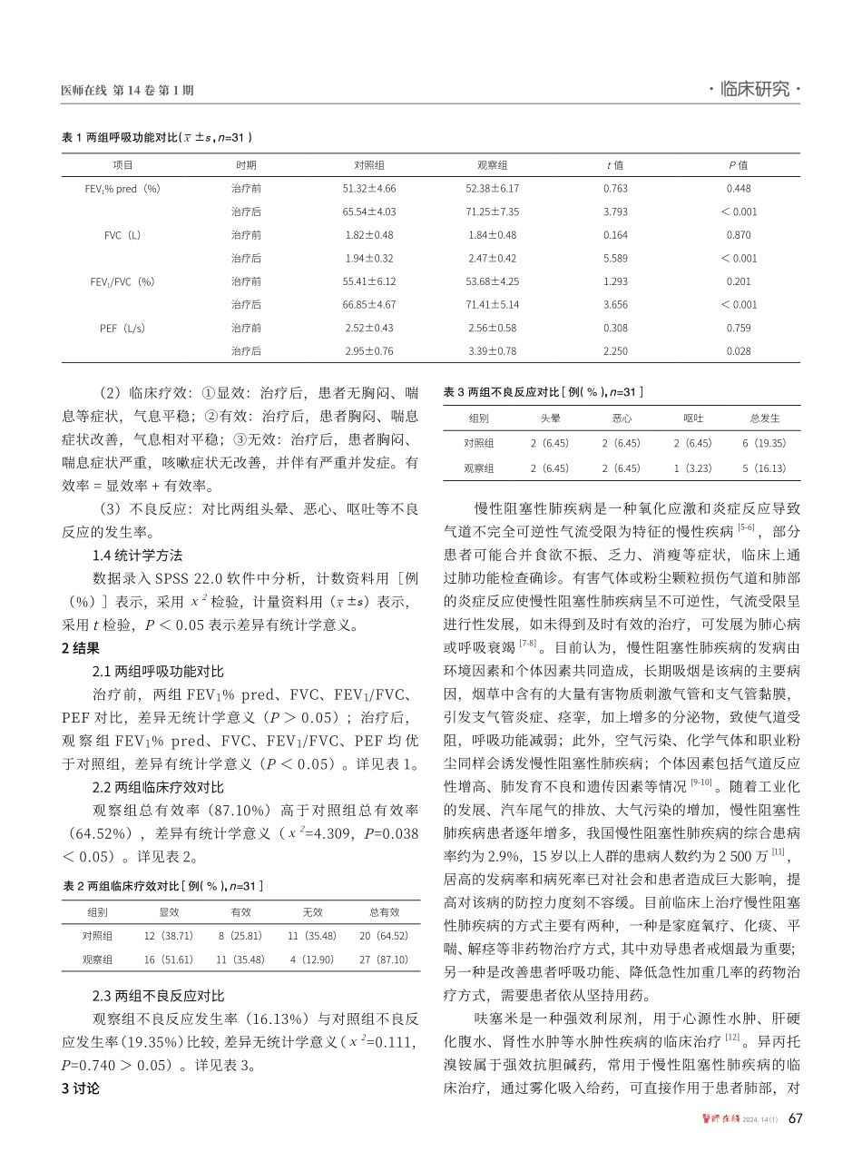 呋塞米联合异丙托溴铵雾化吸入辅助治疗对慢性阻塞性肺疾病患者呼吸功能的影响.pdf_第2页