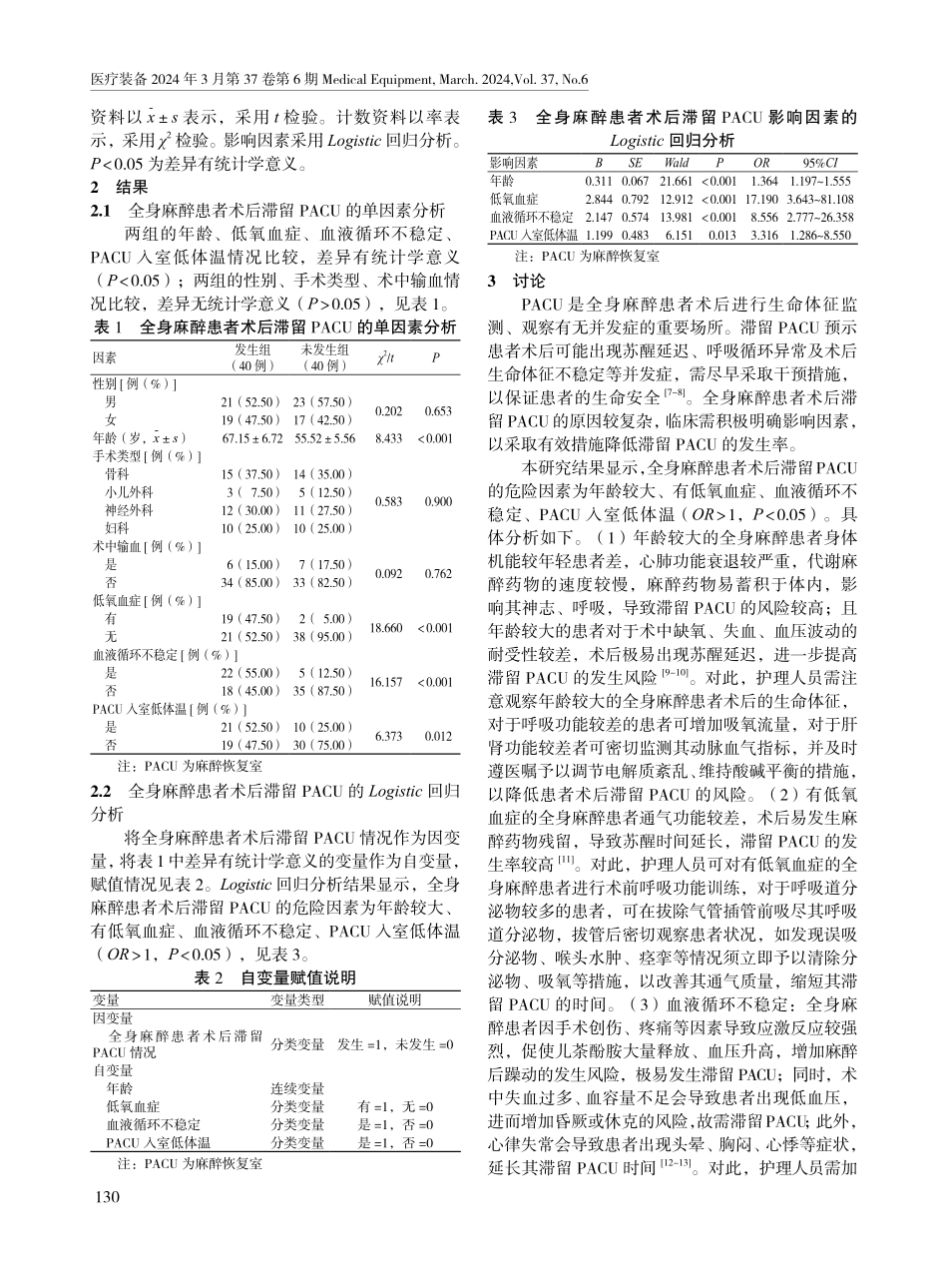 全身麻醉患者术后滞留麻醉恢复室的影响因素分析.pdf_第2页