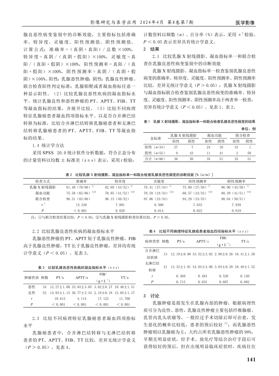 乳腺X射线摄影诊断与凝血指标鉴别乳腺良恶性病变的价值及结果分析.pdf_第2页