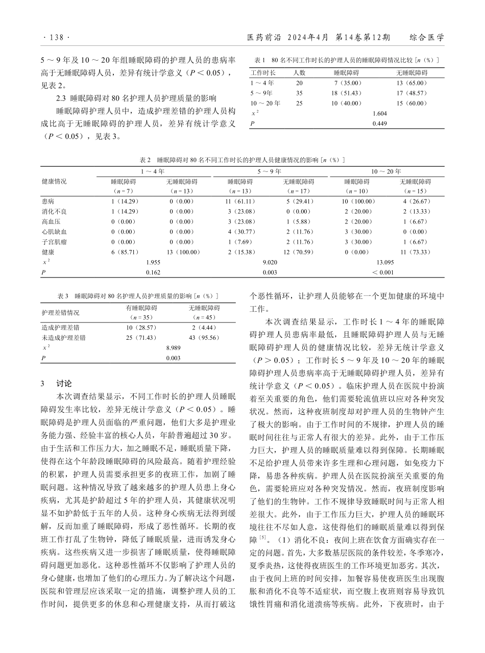 睡眠障碍对不同工作时长护理人员身体健康及护理质量的影响分析.pdf_第2页