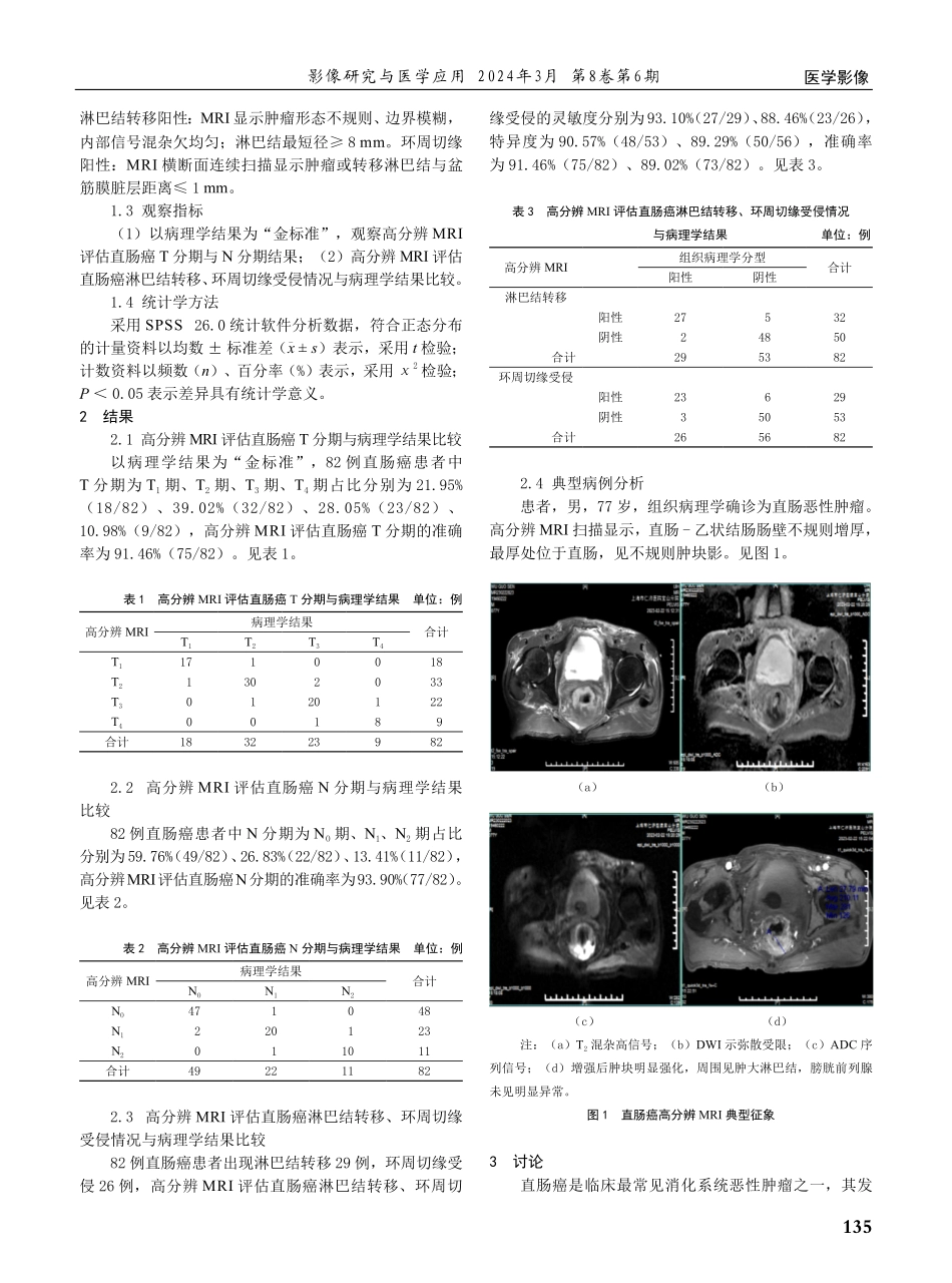 高分辨MRI对直肠癌术前浸润深度、淋巴结转移情况及环周切缘受侵情况的评估效能分析.pdf_第2页