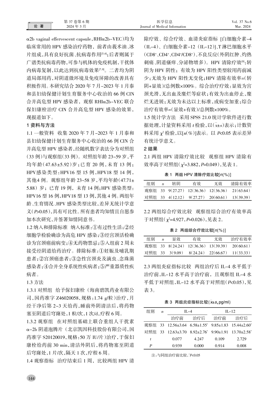 重组人干扰素α-2b阴道泡腾片联合保妇康栓治疗宫颈癌前病变合并高危型HPV感染的疗效.pdf_第2页