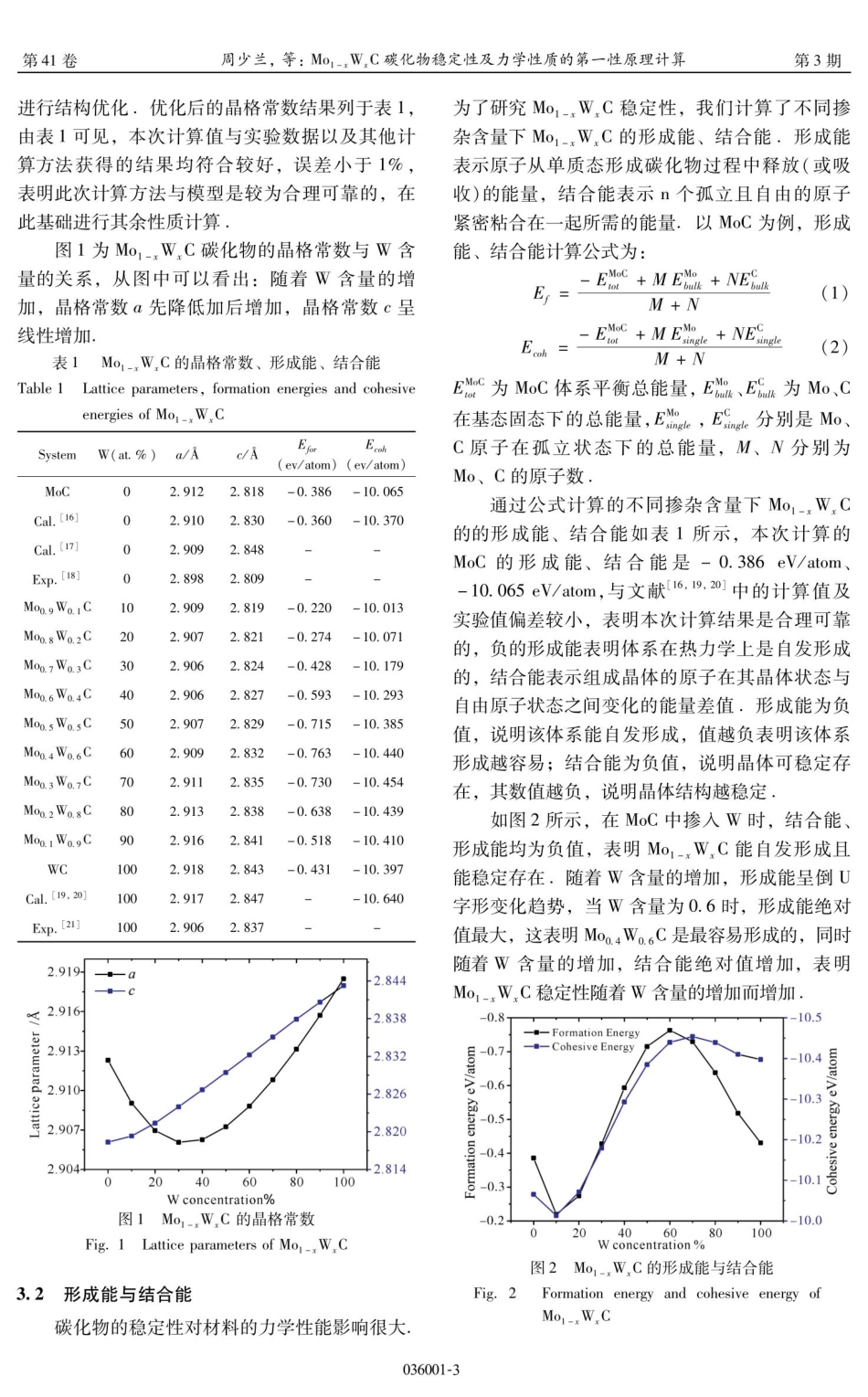 Mo_%281-x%29W_%28x%29C碳化物稳定性及力学性质的第一性原理计算.pdf_第3页