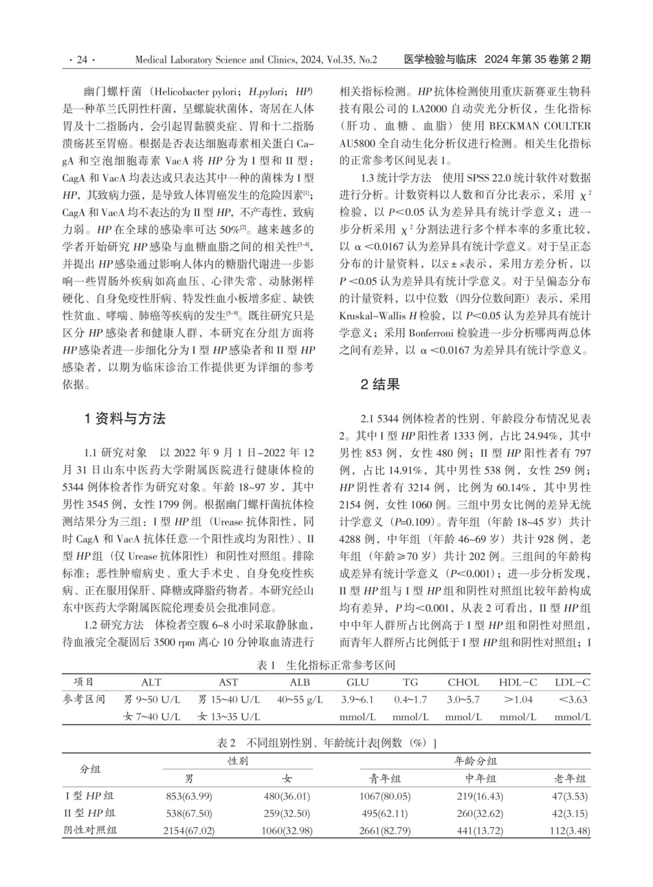 5344例体检者HP感染的分布特征及与肝功、血糖、血脂的相关性分析.pdf_第2页