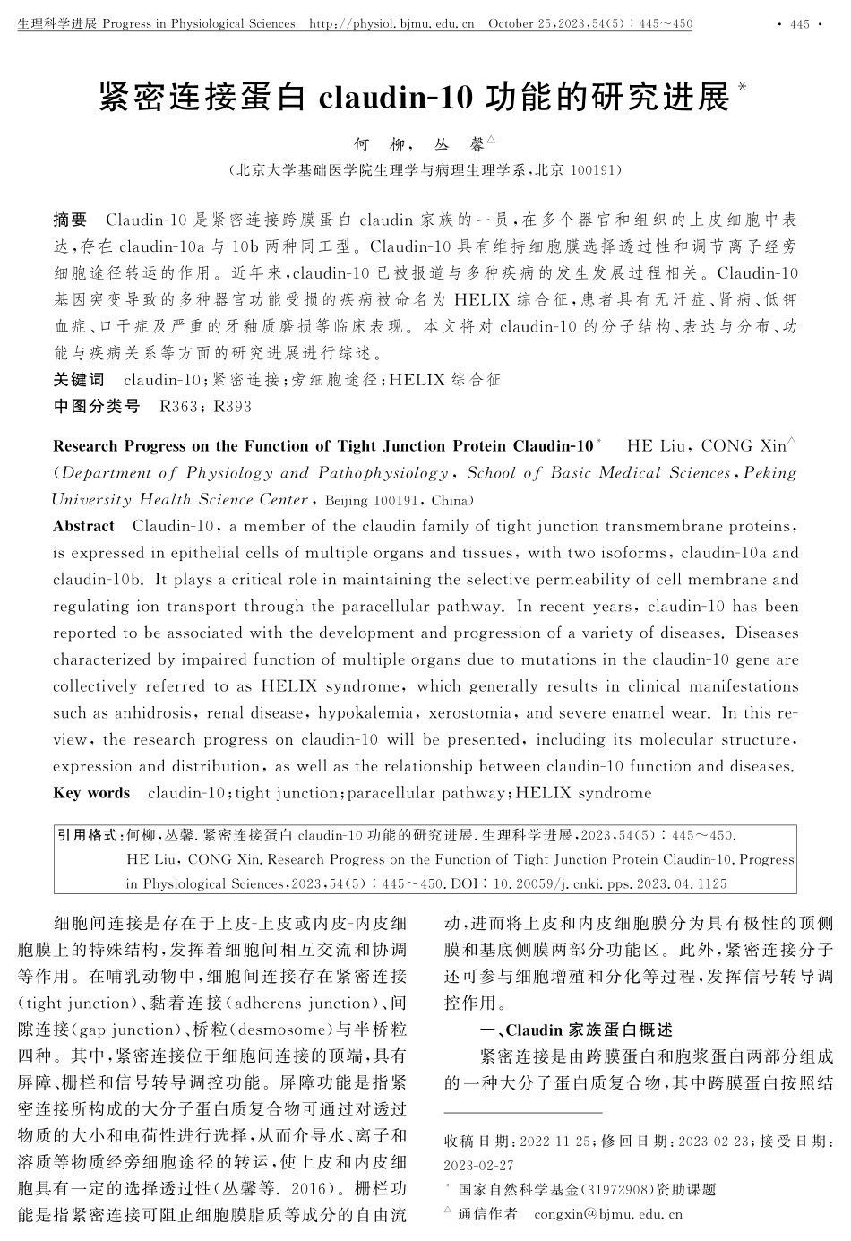 紧密连接蛋白claudin-10功能的研究进展.pdf_第1页