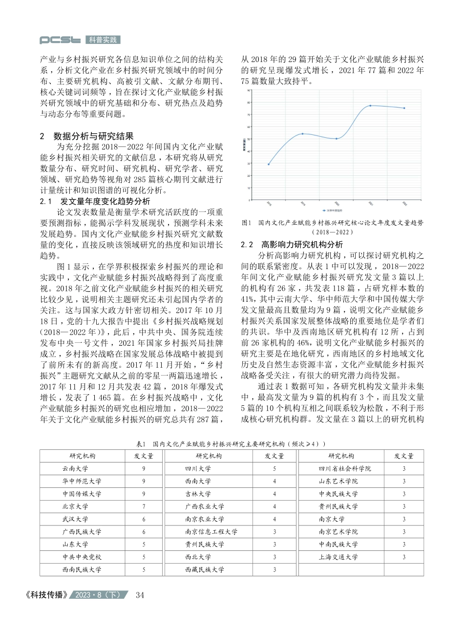 近五年国内文化产业赋能乡村振兴的研究进展与反思——基于知识图谱的分析.pdf_第2页