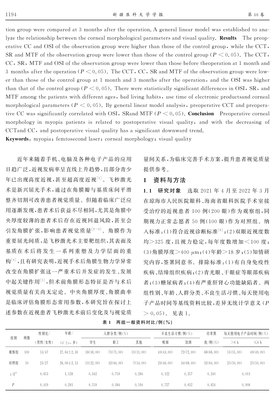 近视患者飞秒激光术前后角膜形态变化及与视觉质量间关系.pdf_第2页