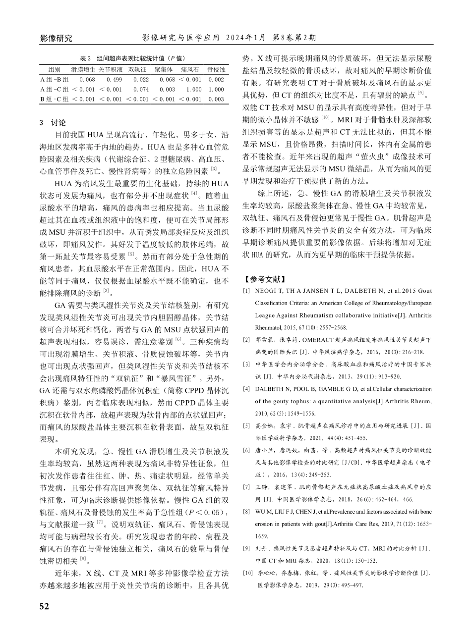 急、慢性痛风性关节炎的肌骨超声表现对比研究.pdf_第3页