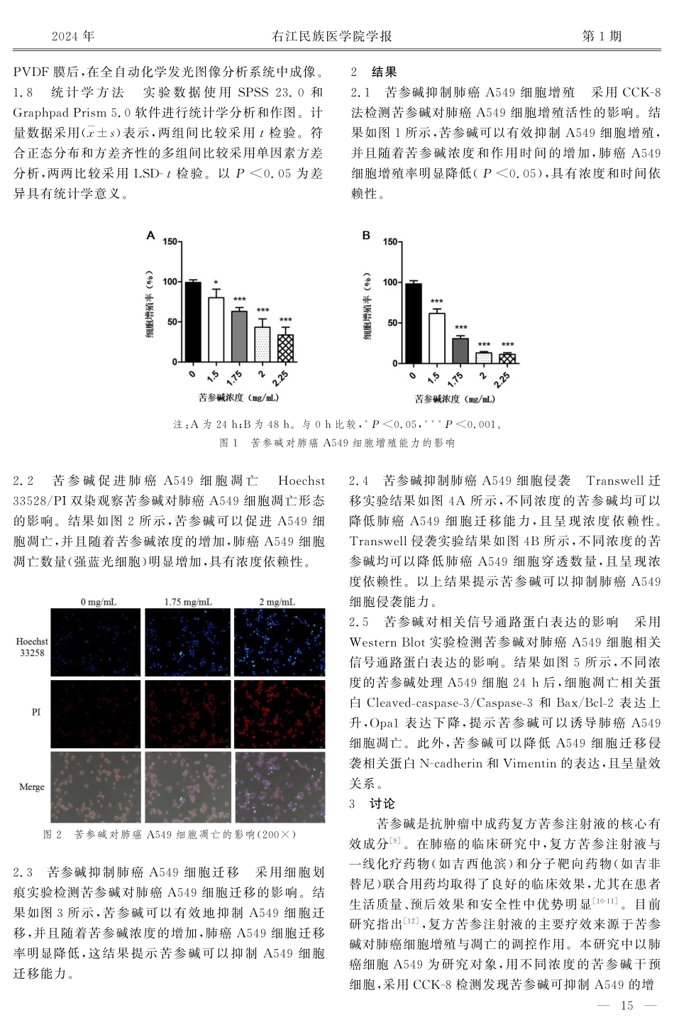 苦参碱对肺癌细胞A549增殖、凋亡和迁移的作用及机制研究.pdf_第3页