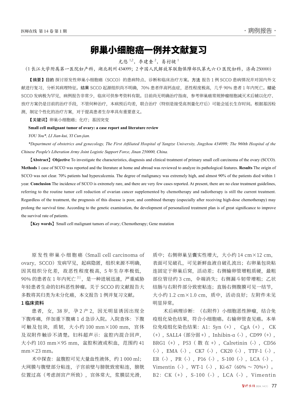 卵巢小细胞癌一例并文献复习.pdf_第1页