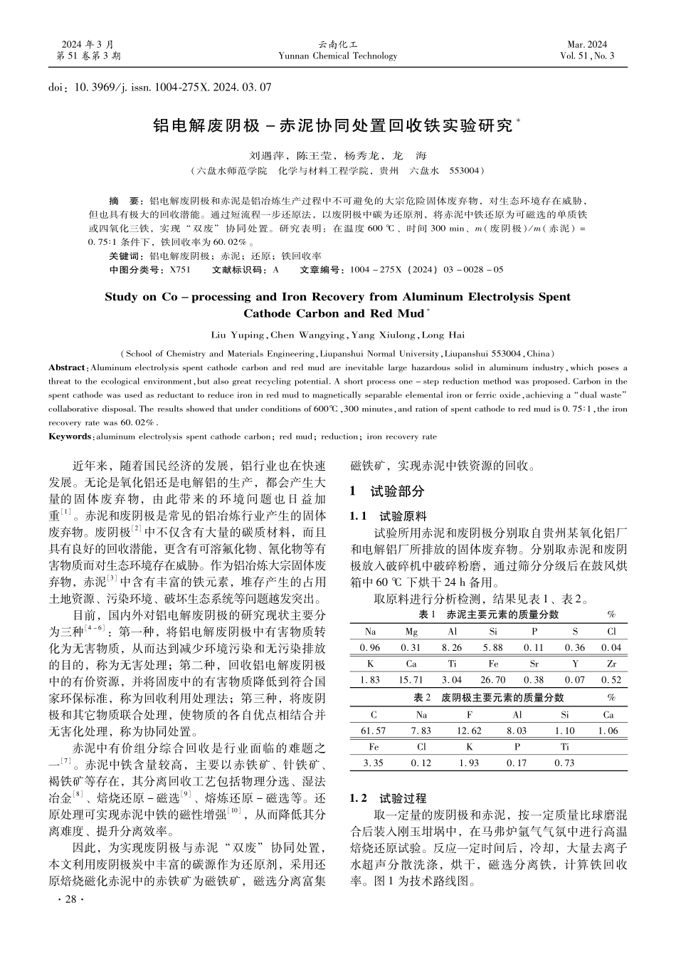 铝电解废阴极-赤泥协同处置回收铁实验研究.pdf_第1页