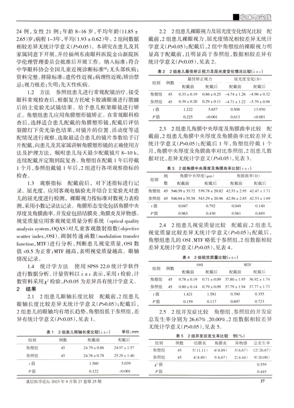 角膜塑形镜矫治对儿童近视疗效角膜形态及视觉质量的影响分析.pdf_第2页
