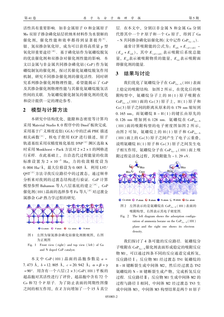 Ga-N共同掺杂CoP催化氨硼烷制氢机理的理论研究.pdf_第2页