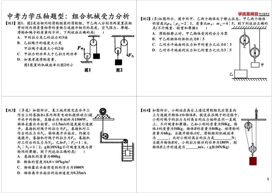 中考力学压轴题型：组合机械受力分析(1).pdf_第1页