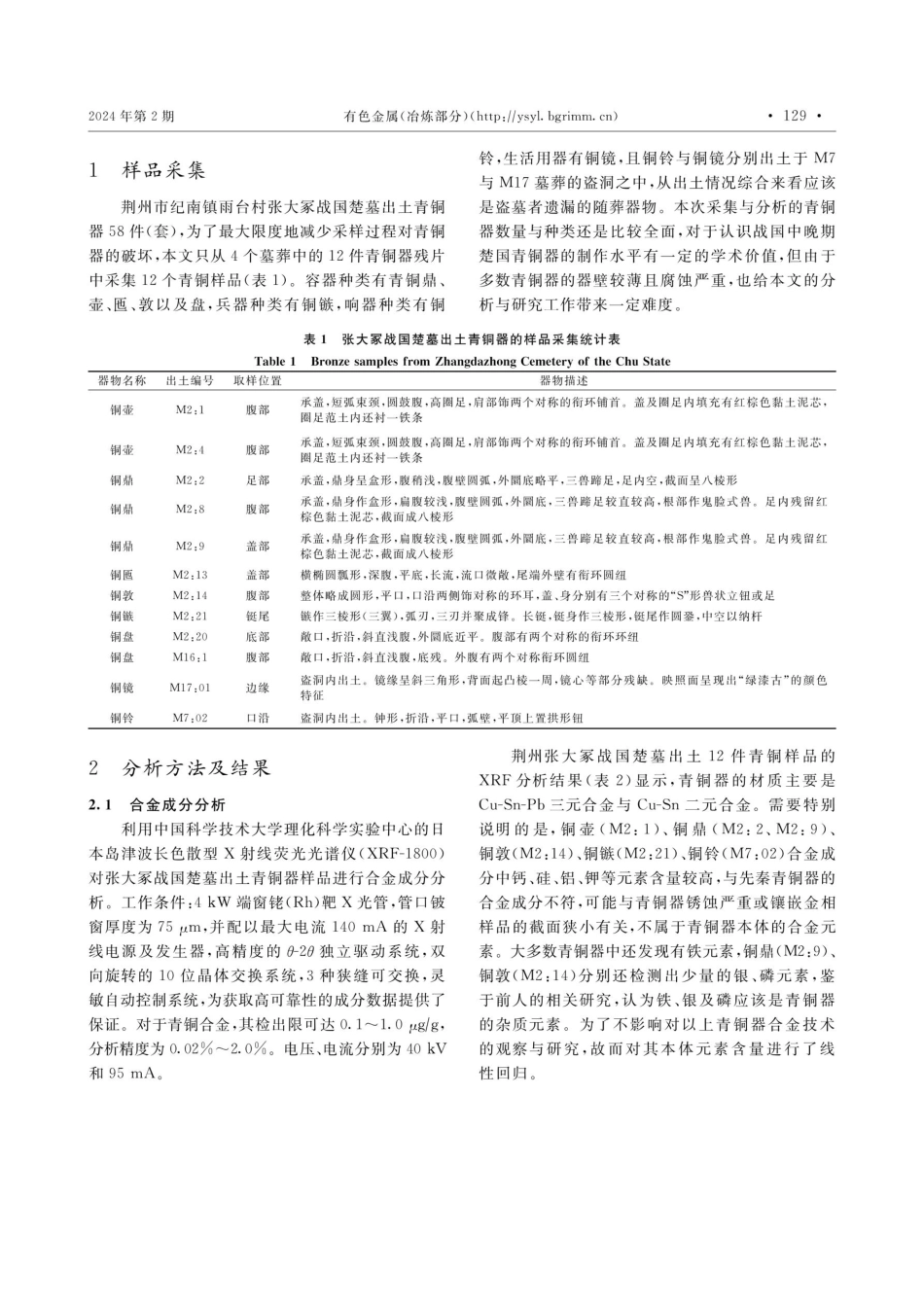 湖北荆州张大冢战国楚墓出土青铜器的成分与金相研究.pdf_第3页
