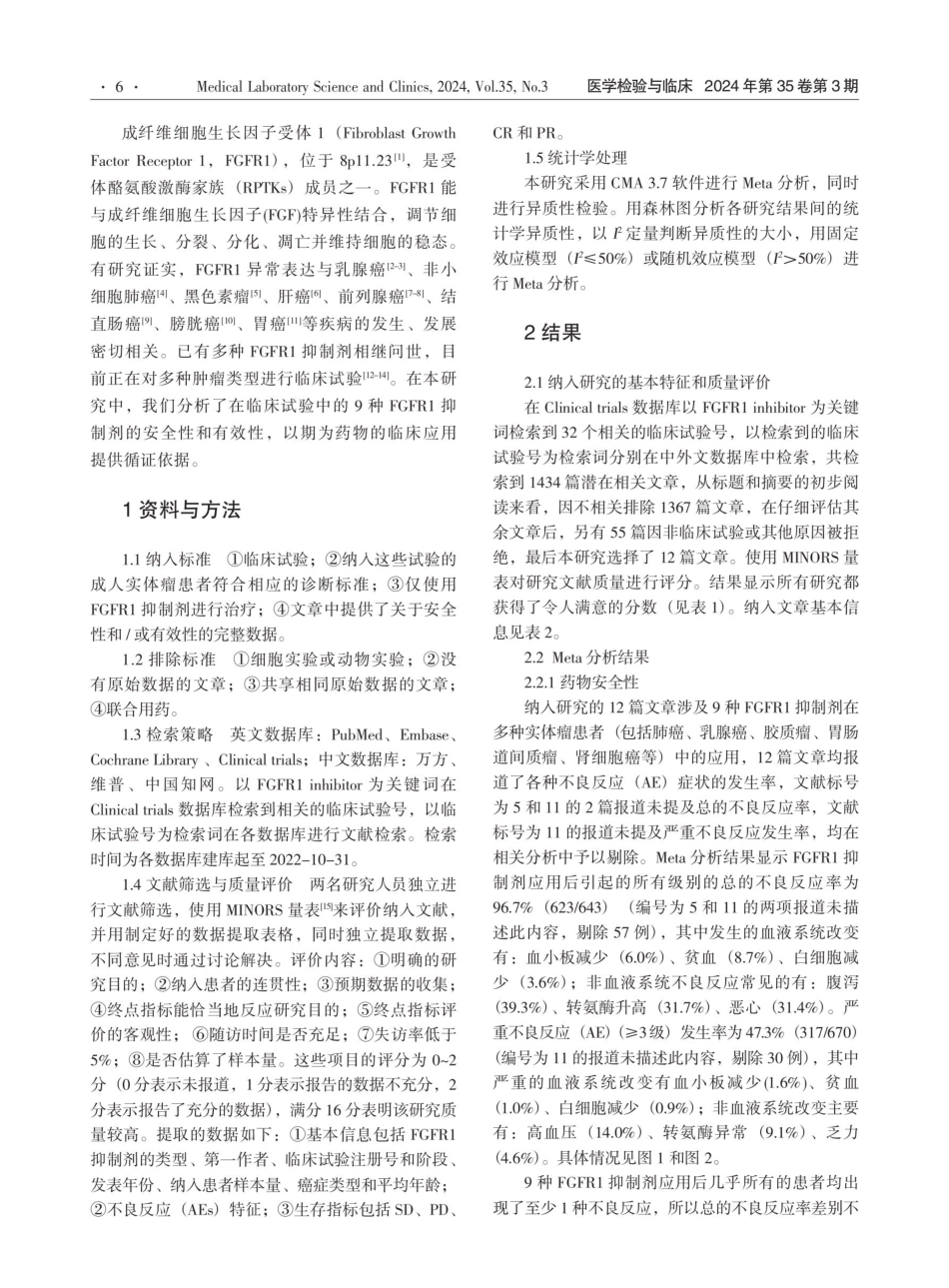 FGFR1抑制剂在实体瘤治疗中的安全性与有效性的临床试验研究Meta分析.pdf_第2页