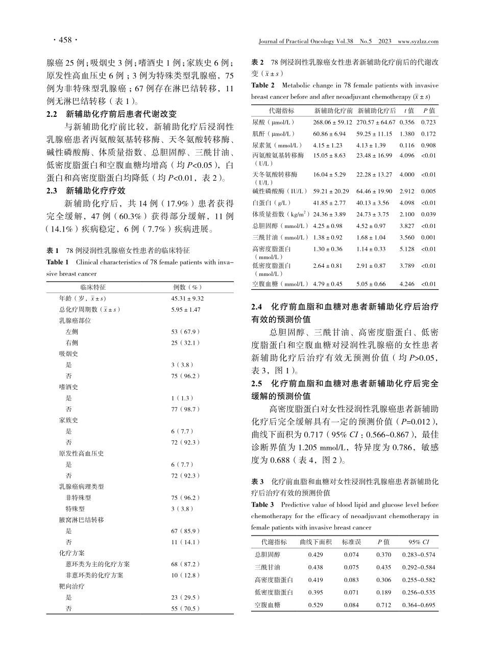 浸润性乳腺癌新辅助化疗前后的代谢改变及其临床价值.pdf_第3页
