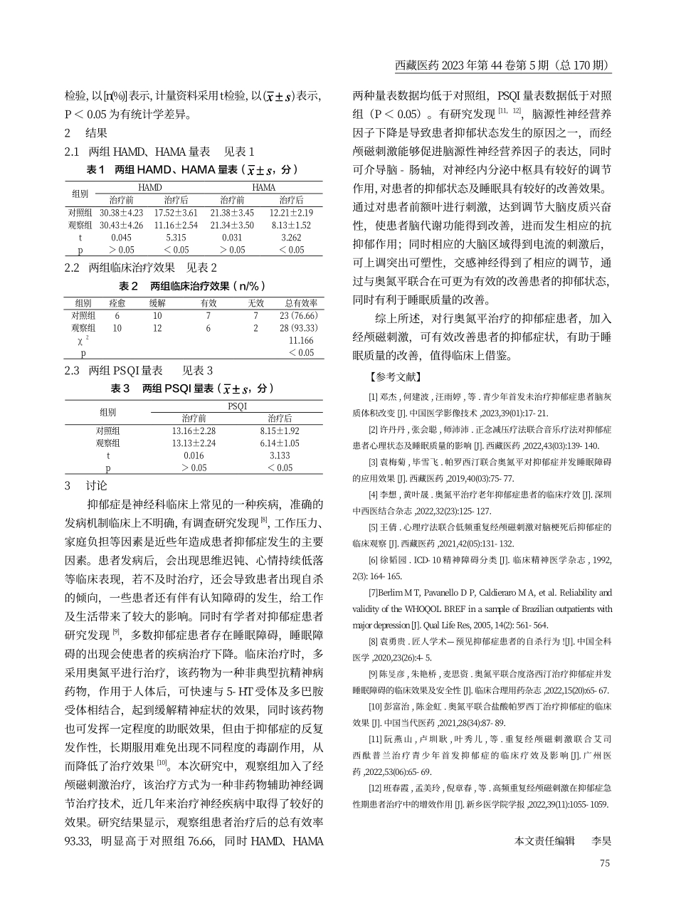 经颅磁刺激联合奥氮平对抑郁症患者的治疗效果.pdf_第2页