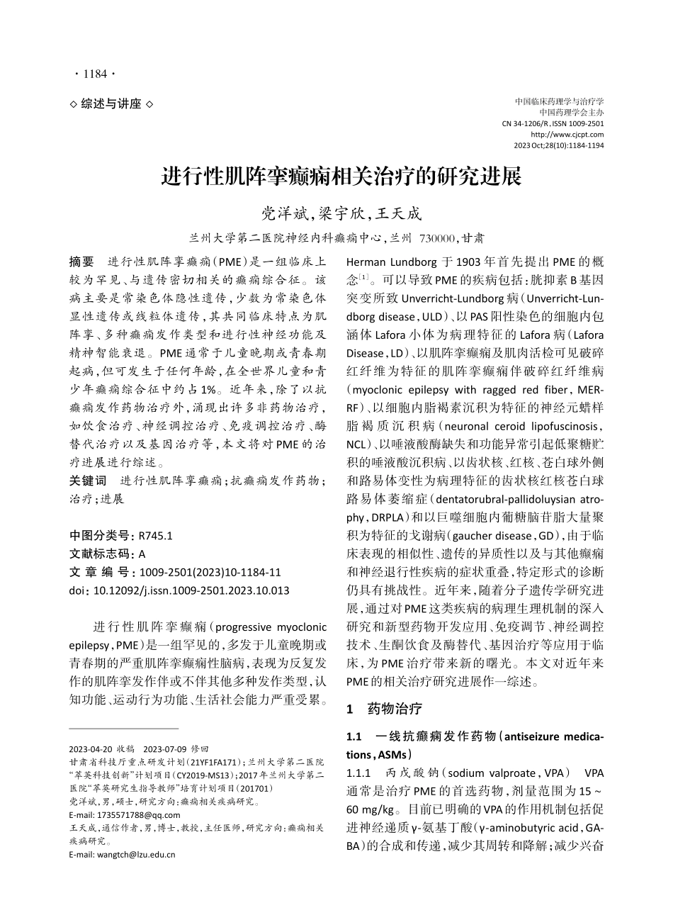 进行性肌阵挛癫痫相关治疗的研究进展.pdf_第1页