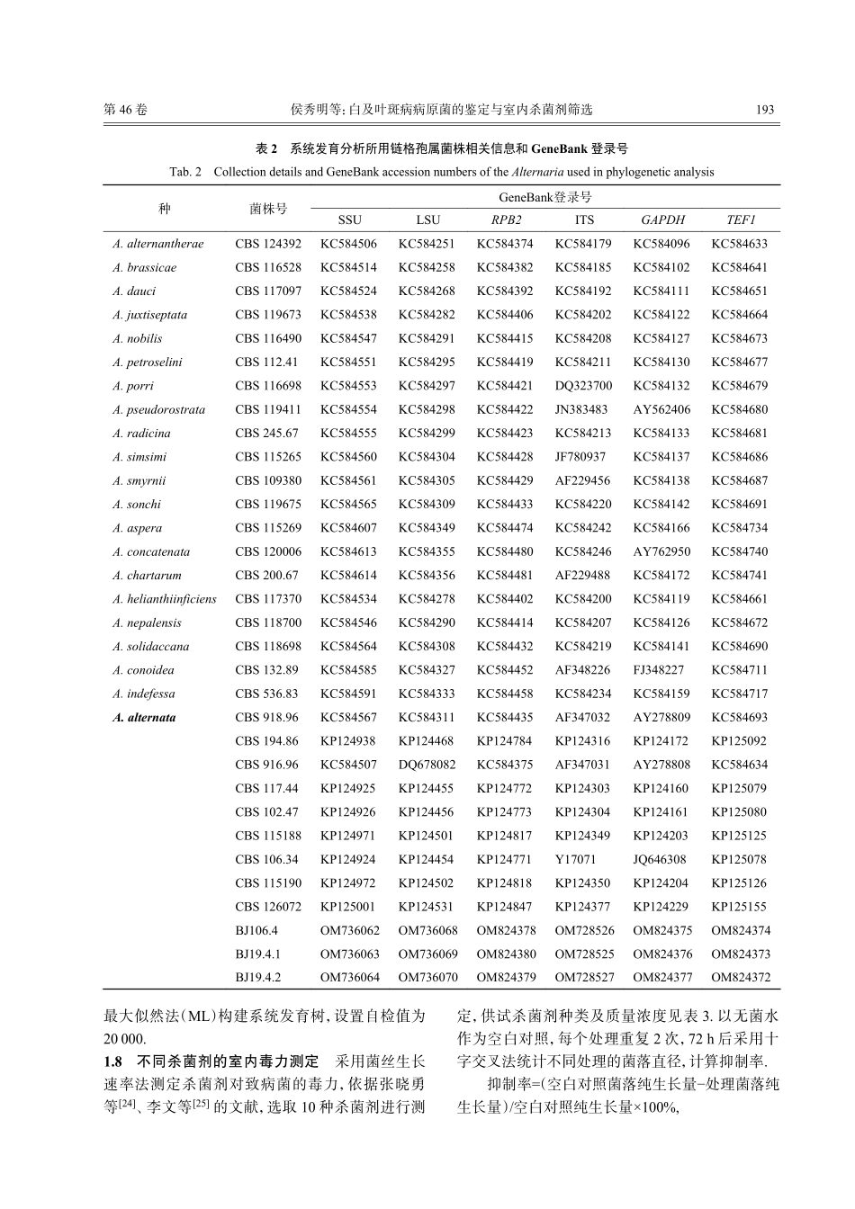白及叶斑病病原菌的鉴定与室内杀菌剂筛选.pdf_第3页