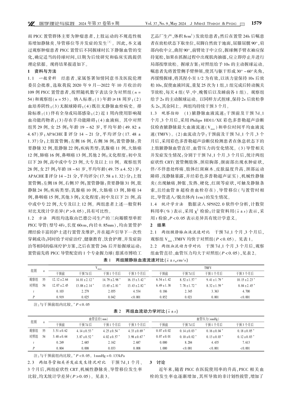 2s主动握球运动对PICC置管患者CRT的预防价值及其对腋静脉血液流速的影响.pdf_第2页