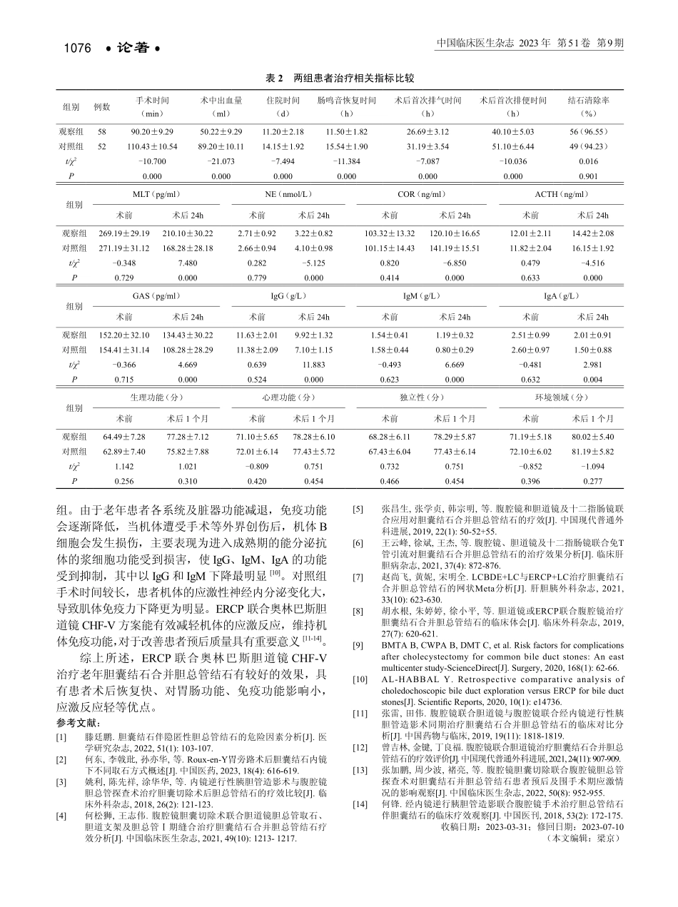 经内镜逆行胰胆管造影术联合奥林巴斯胆道镜CHF-V治疗老年胆囊结石合并胆总管结石的疗效分析.pdf_第3页