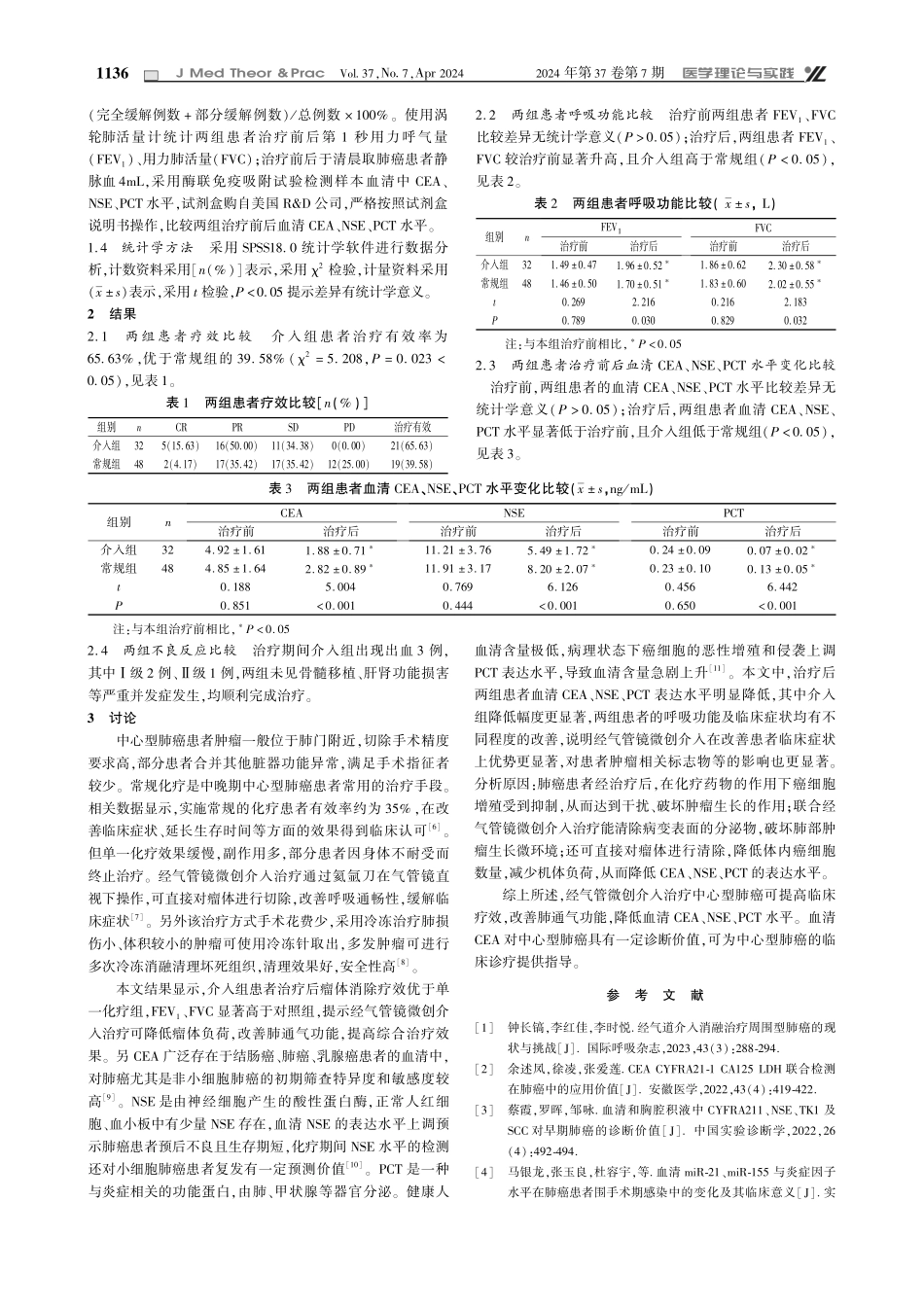 经气管镜微创介入治疗中心型肺癌的近期疗效及对血清CEA、NSE、PCT的影响.pdf_第2页